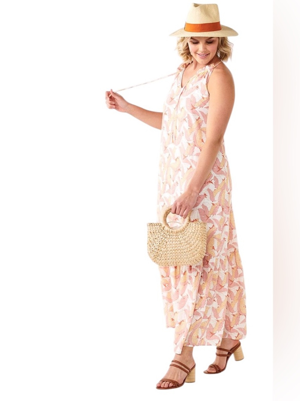 Nine West Pink & Cream Patterned Summer Maxi Dress